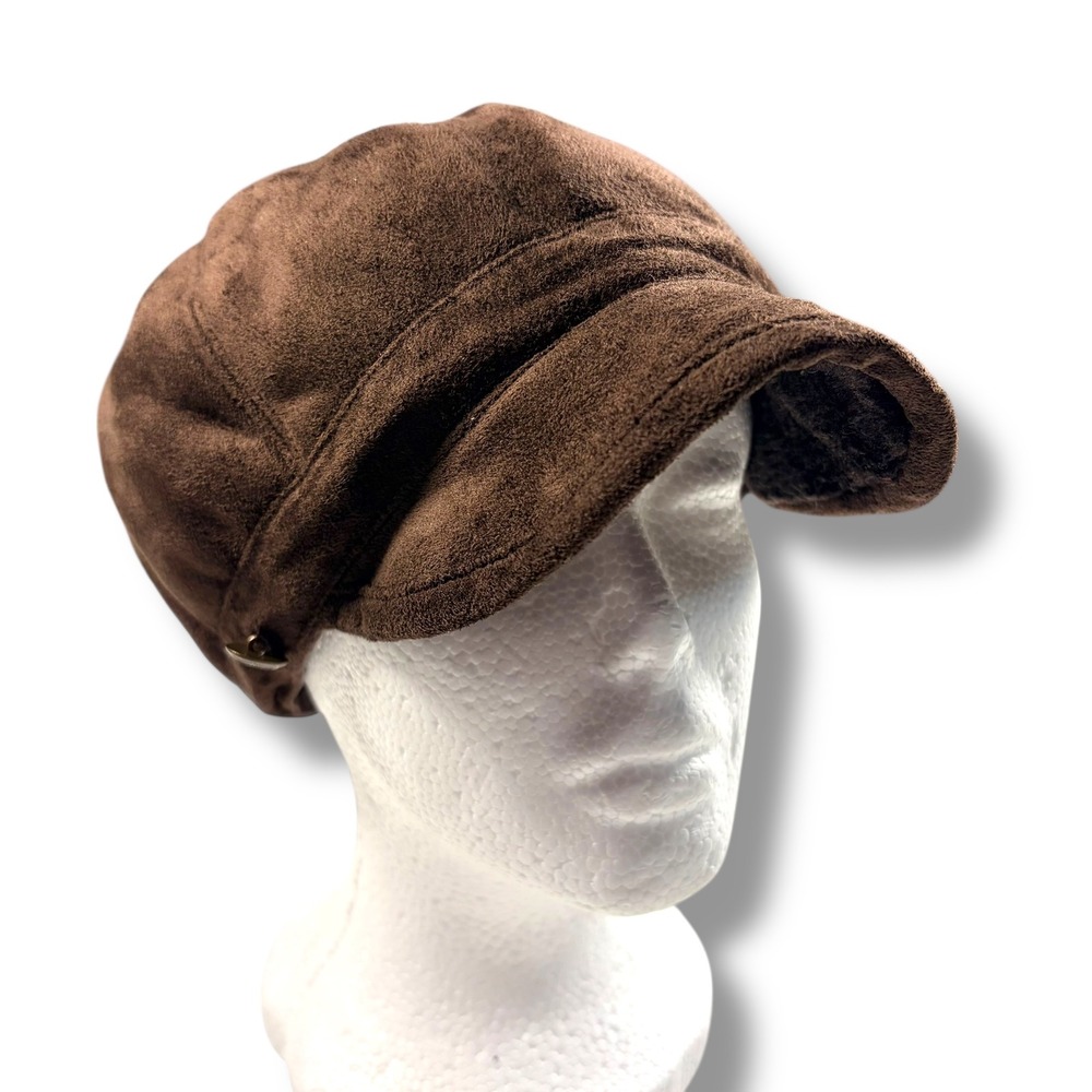 Angela & William Brown Faux Suede Newsboy Cap Hat One Size Fits Most‎